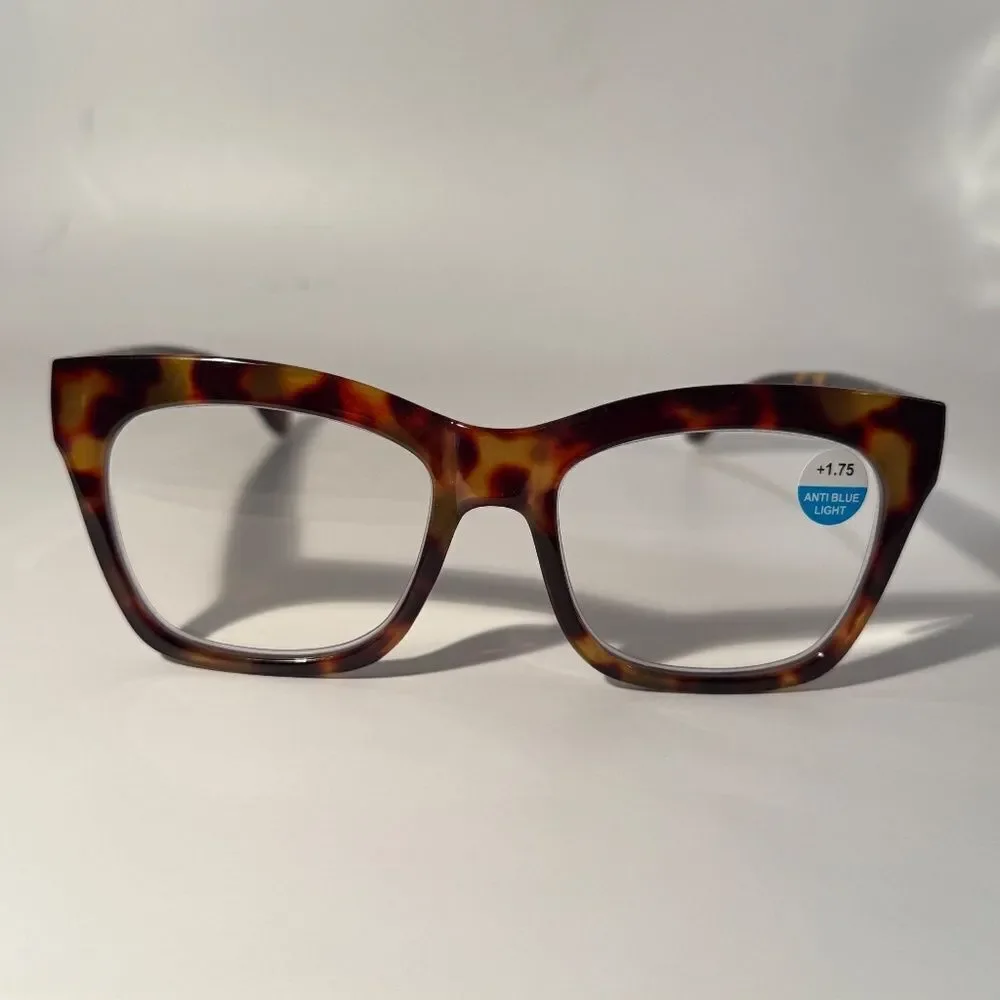 1562 Mona Reading Glasses 1.75 Tortoise Readers Rounded Square Frame NWT